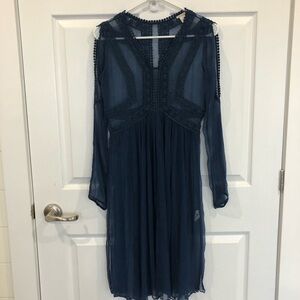 Sundance sheer mesh dress crochet lace trim navy blue